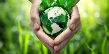 hands with a green globe