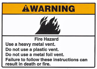dryer vent warning sticker